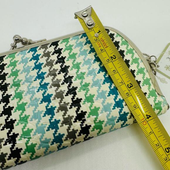 NWT Perfect Image Houndstooth Vinyl Green White Patter Snap Closure Wallet - Picture 6 of 7
